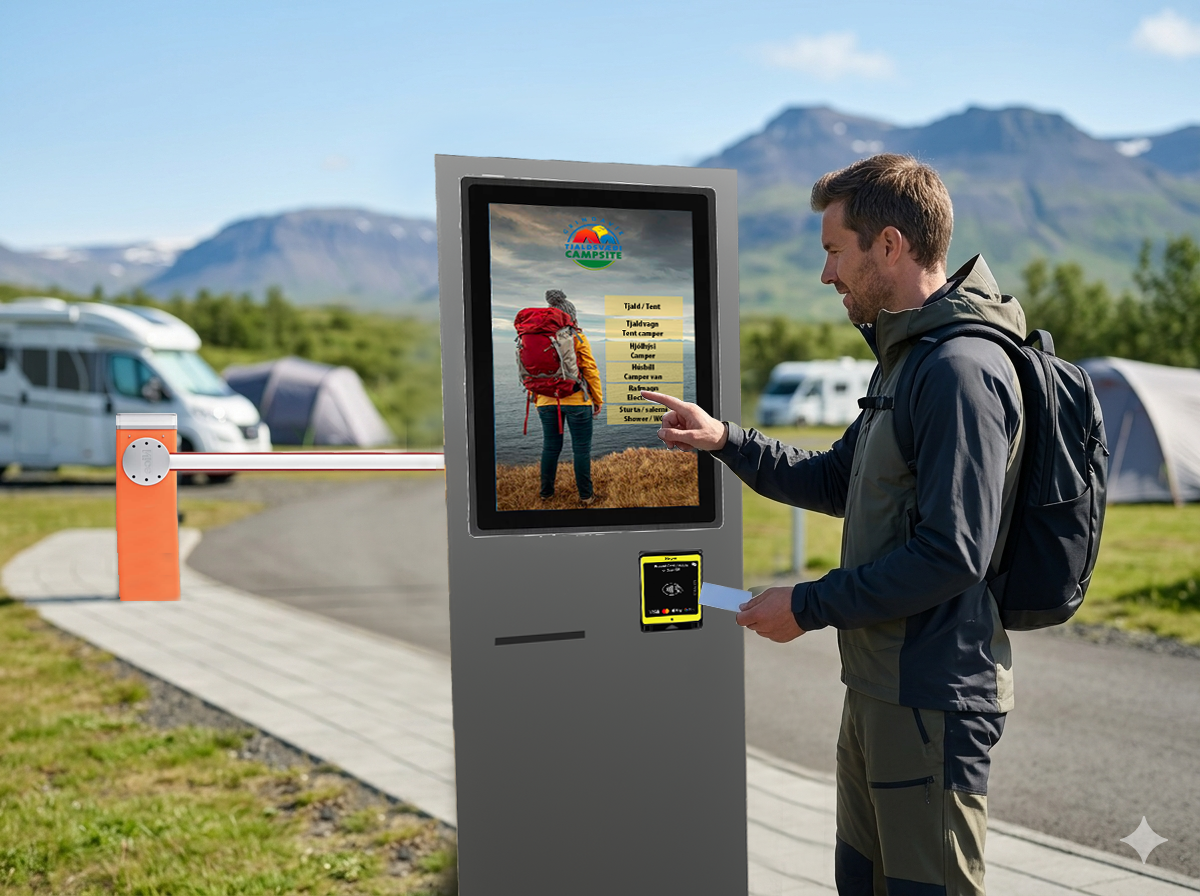Kiosk sem selur þjónustu á tjaldsvæði